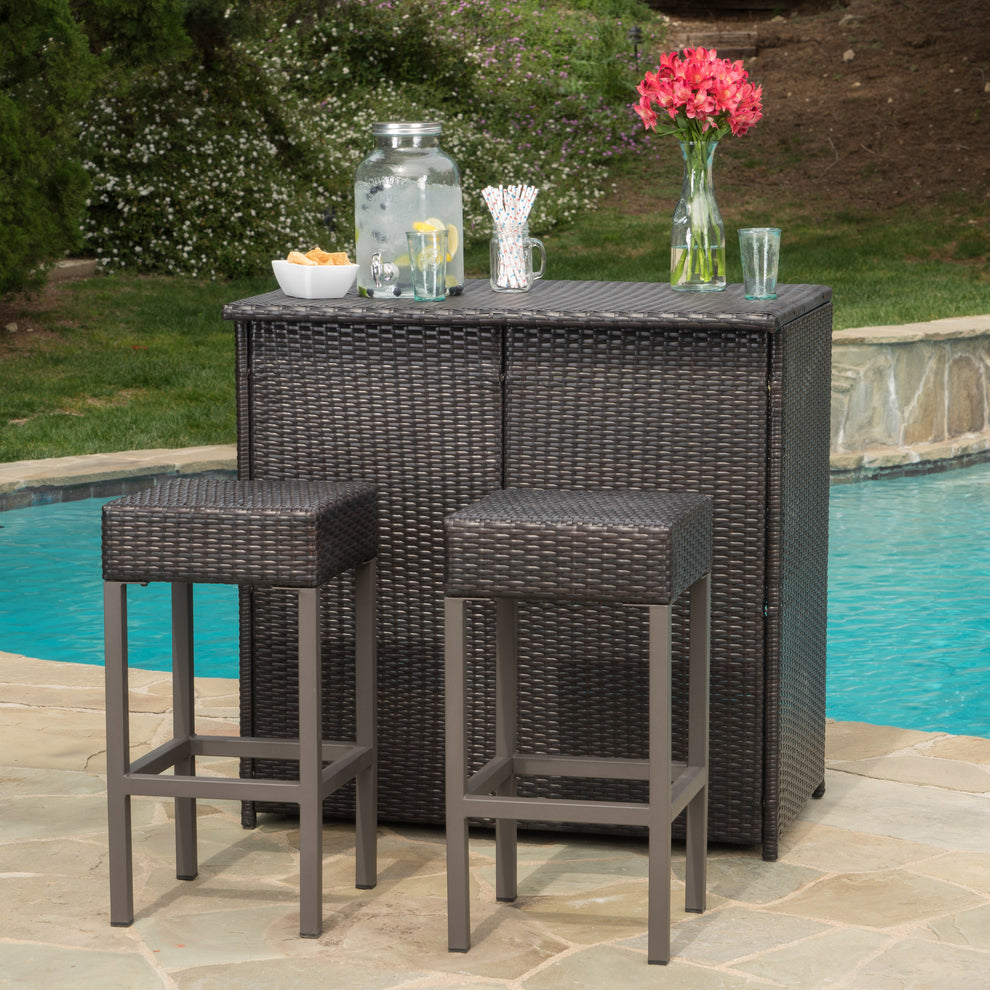 Oneida Outdoor Multibrown Wicker Bar Island Set – GDFStudio