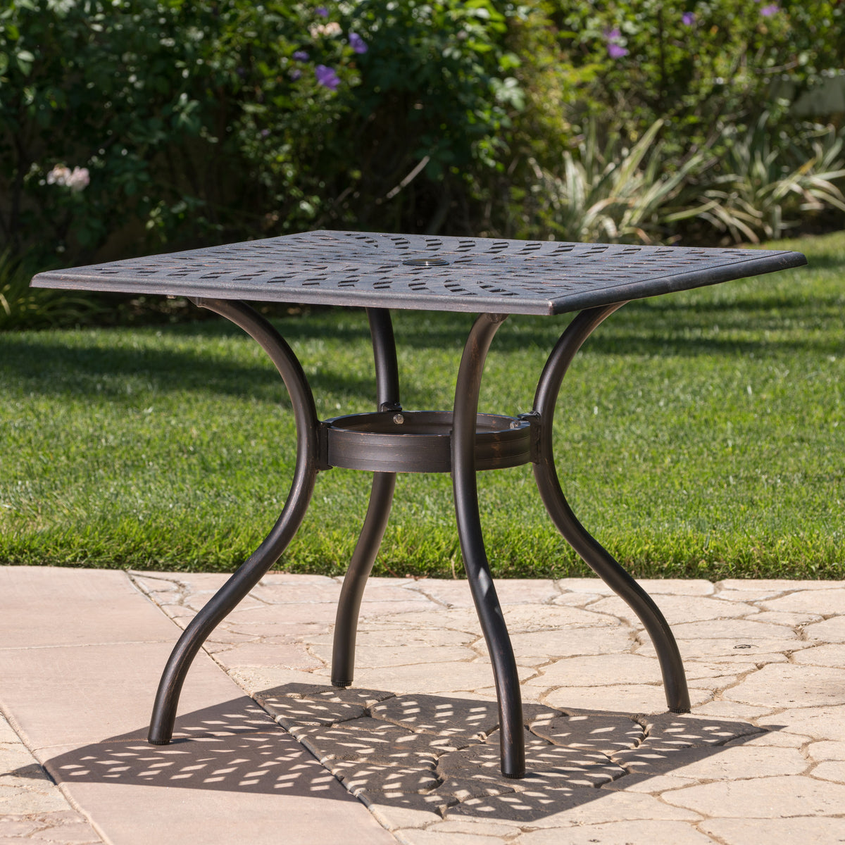 Carlton Outdoor Patina Copper Cast Aluminum Square Dining Table – GDFStudio