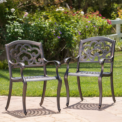 Carlton Outdoor Cast Aluminum Dining Chairs (Set of 2), Patina Copper