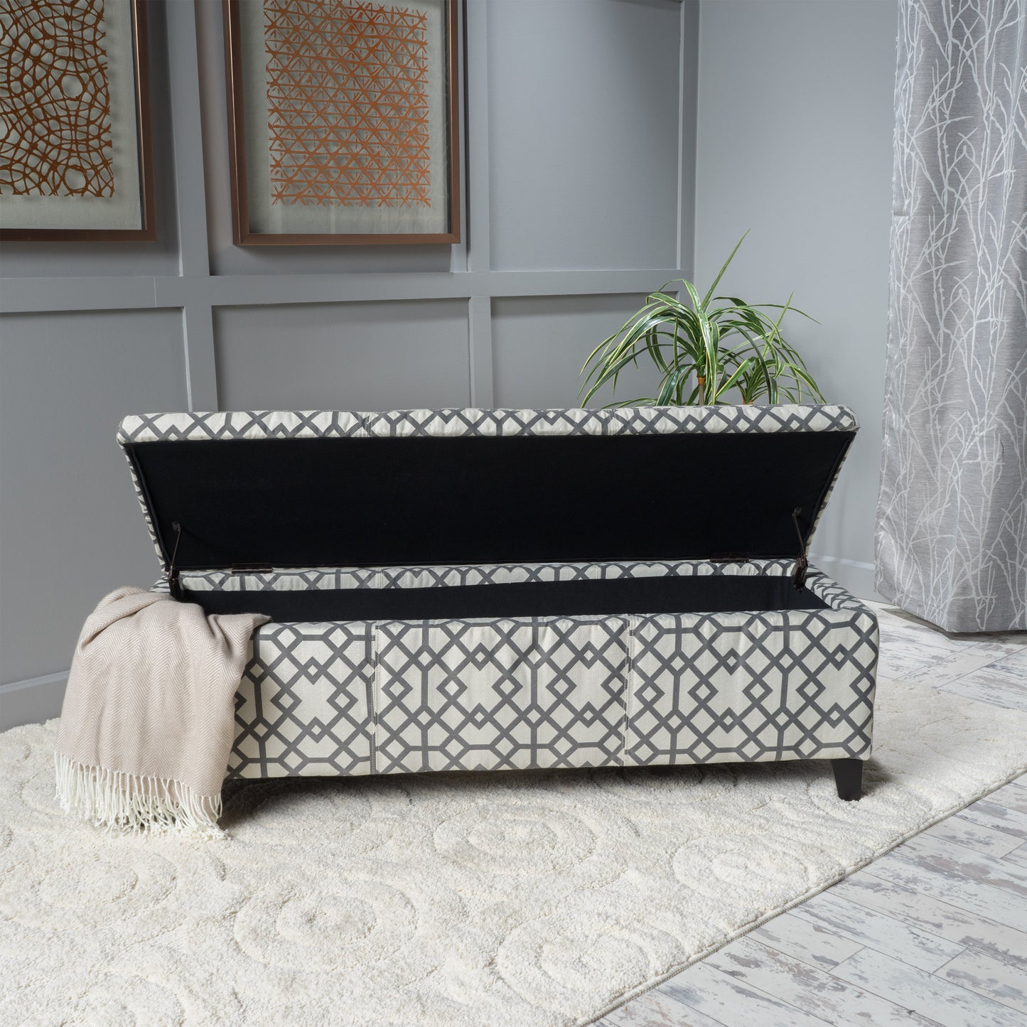 Clor Fabric Rectangle Storage Ottoman Bench