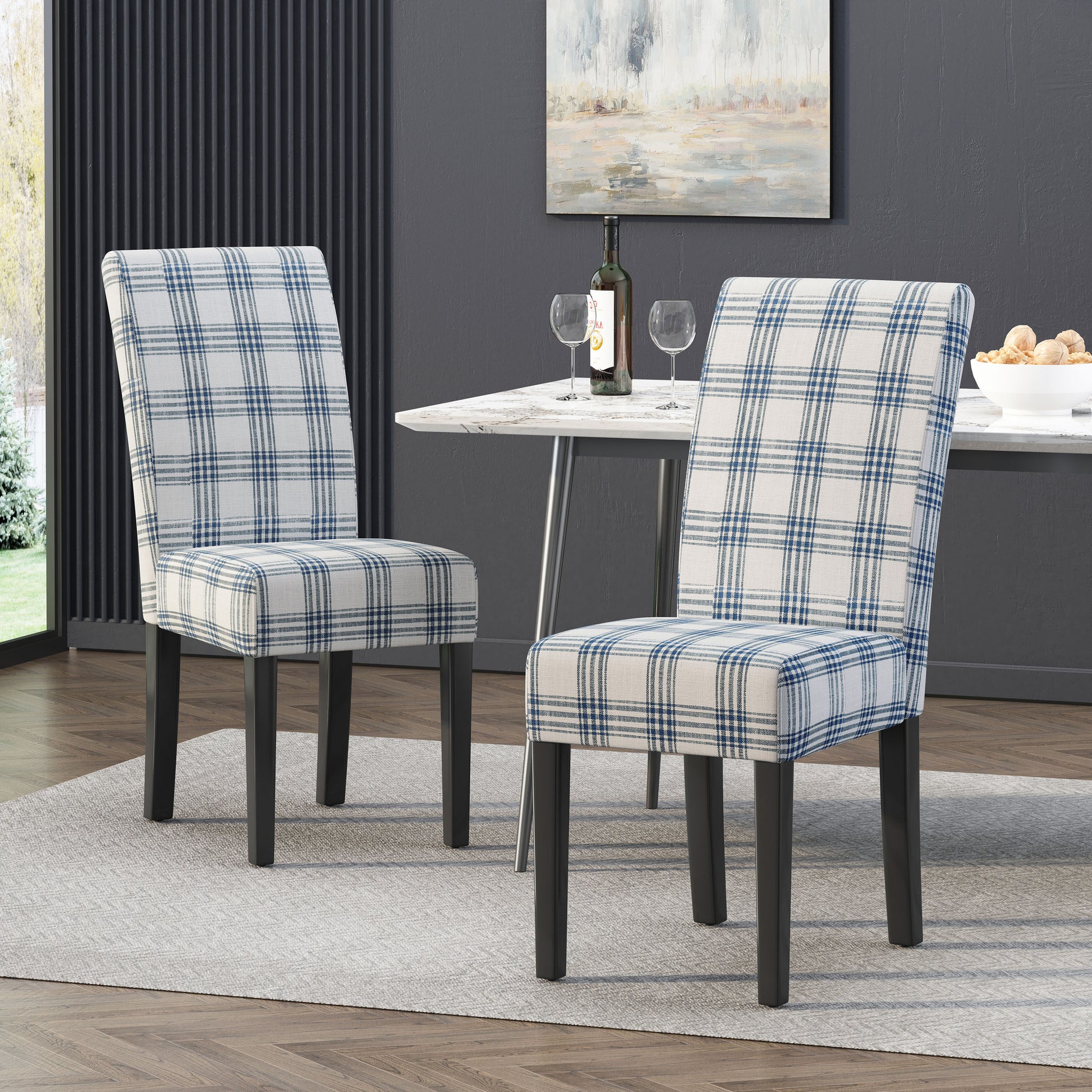 Percival Contemporary Upholstered Plaid Dining Chairs, Set of