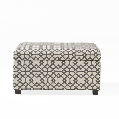 Estee Grey Geometric Pattern Fabric Square Storage Ottoman Coffee Table