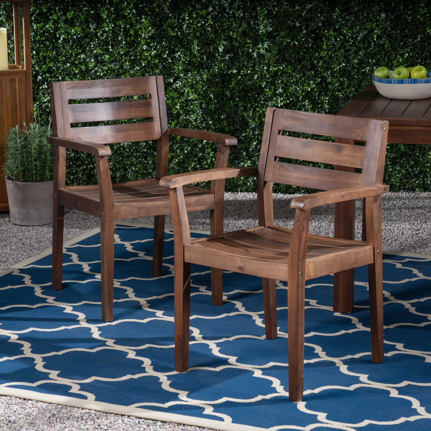 Stanford Outdoor Rustic Slat Acacia Wood Dining Chairs (Set of 2)
