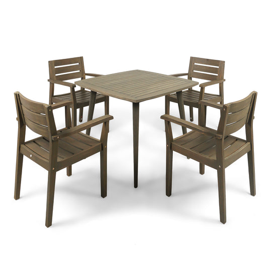 Zack Outdoor 5 Piece Acacia Wood Dining Set wit Straight Legged Dining Table