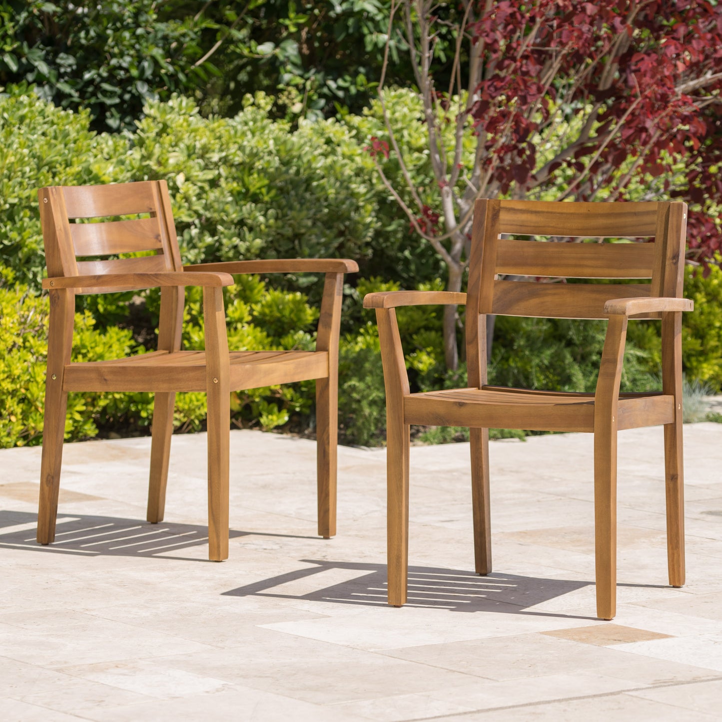 Stanyan Outdoor Teak Finish Acacia Wood Dining Chairs (Set of 2)