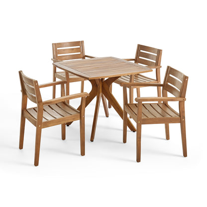 Stanford Outdoor 5 Piece Acacia Wood Dining Set Wit X Base