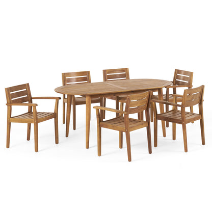 Stanford Patio Dining Set, 71" 6-Seater, Oval Table, Acacia Wood with Teak Finish