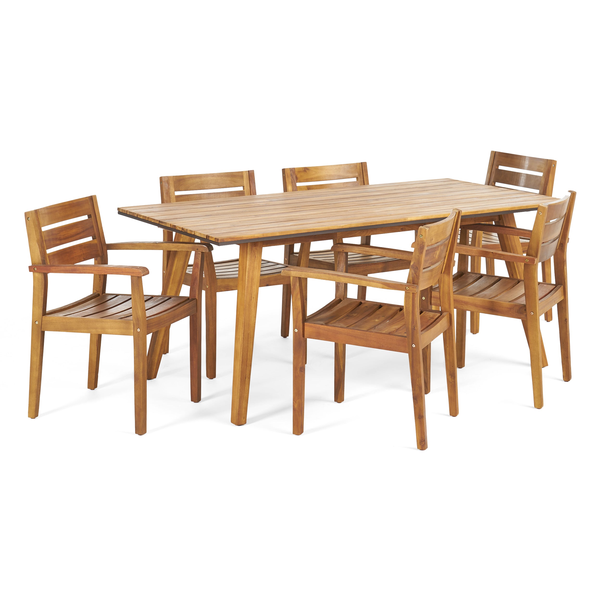 Renee Outdoor 7 Piece Acacia Wood Dining Set, Teak and Dark Brown ...