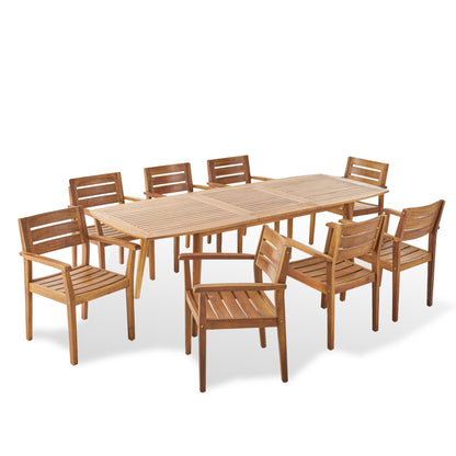 Stanford Outdoor Acacia Wood Expandable 8 Seater Dining Set
