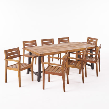 Kelly Outdoor Acacia Wood 8 Seater Dining Set