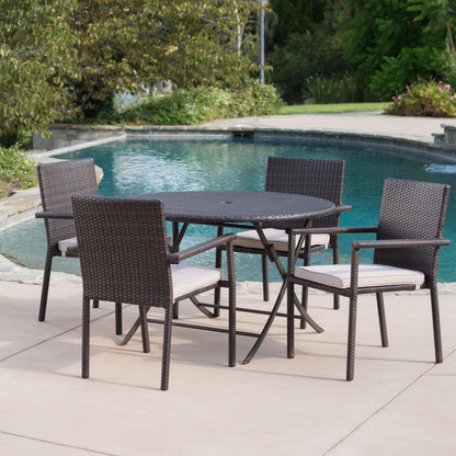 Adelante Outdoor 5 Piece Multi-brown Wicker Dining Set with Foldable Table