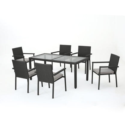 San Simeon Outdoor 7 Piece Wicker Dining Set with Water Resistant Cushions