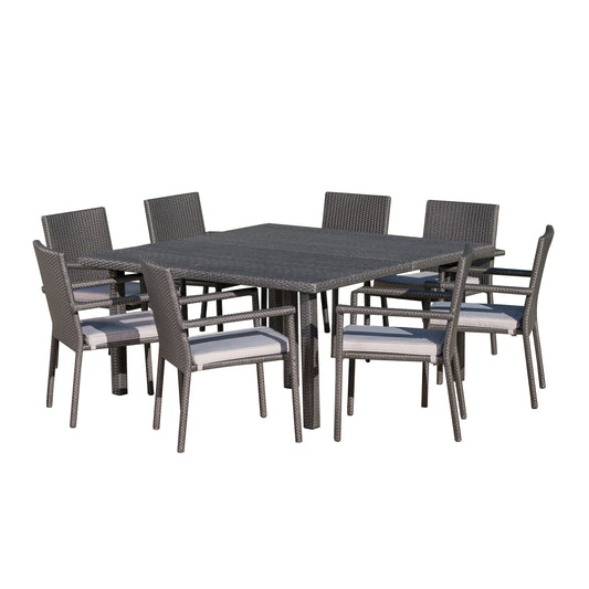 Aden Outdoor 9 Piece Wicker Dining Set with Water Resistant Cushions