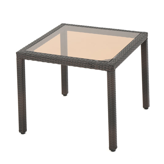 San Tropez Outdoor Wicker Dining Table with Tempered Glass Top