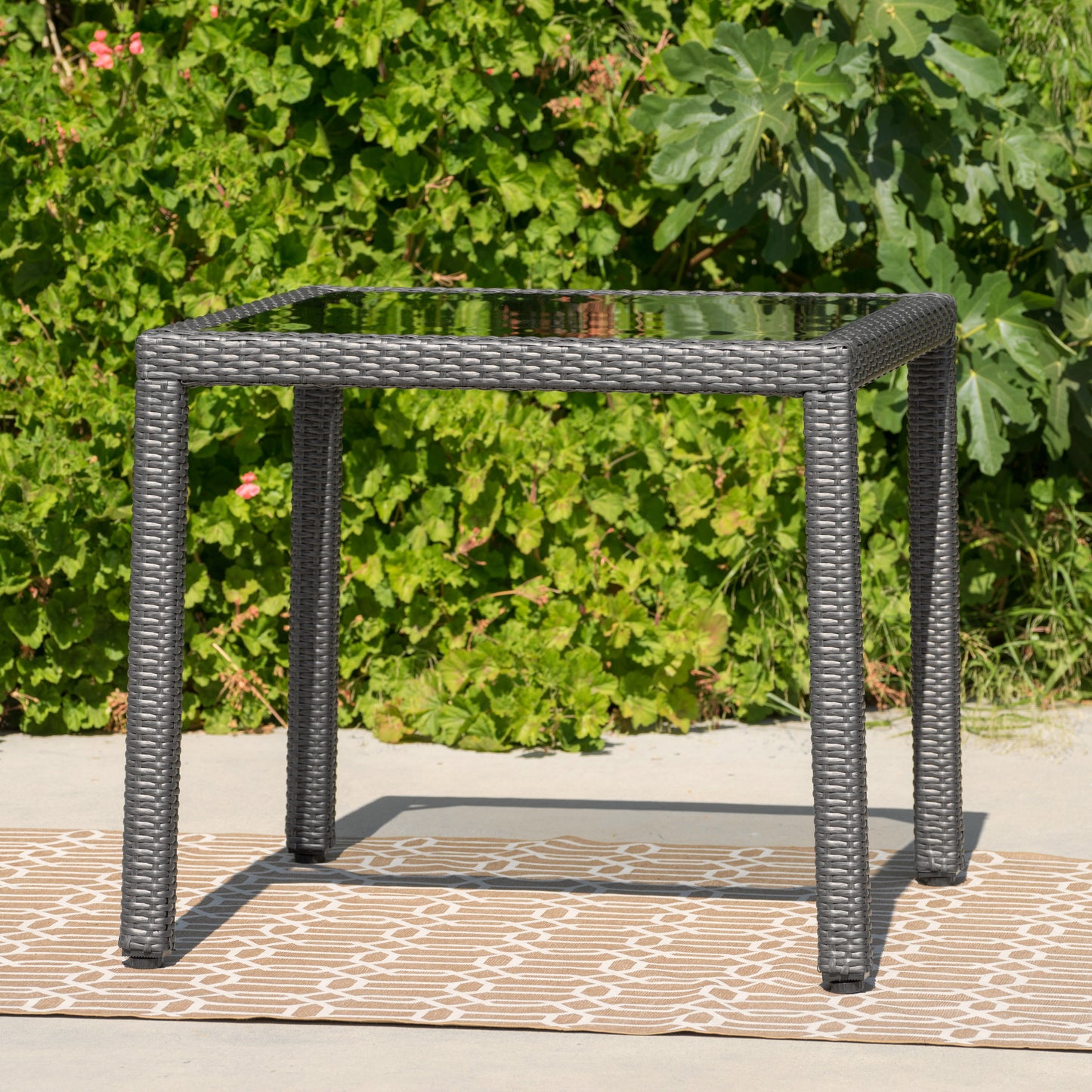 San Tropez Outdoor Wicker Dining Table with Glass Top