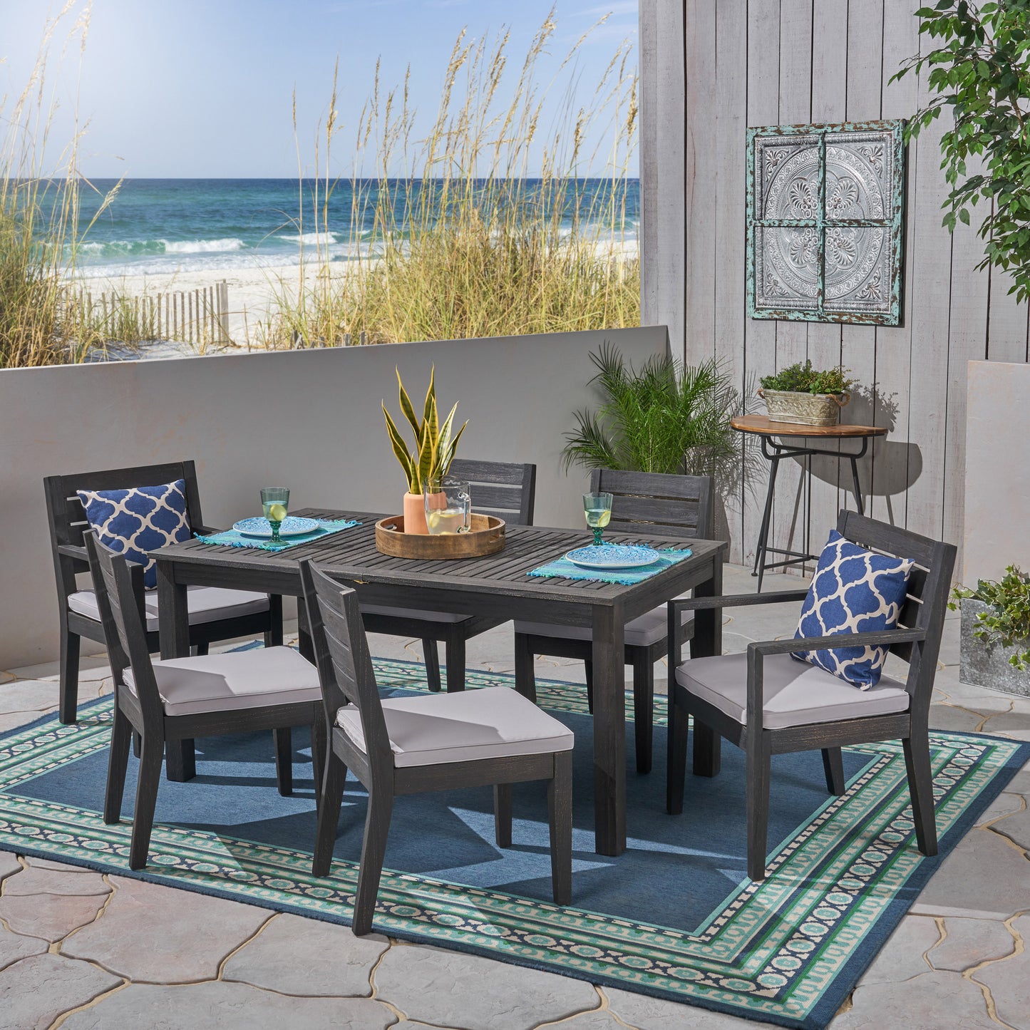 Maddox Outdoor 6-Seater Acacia Wood Expandable Dining Set