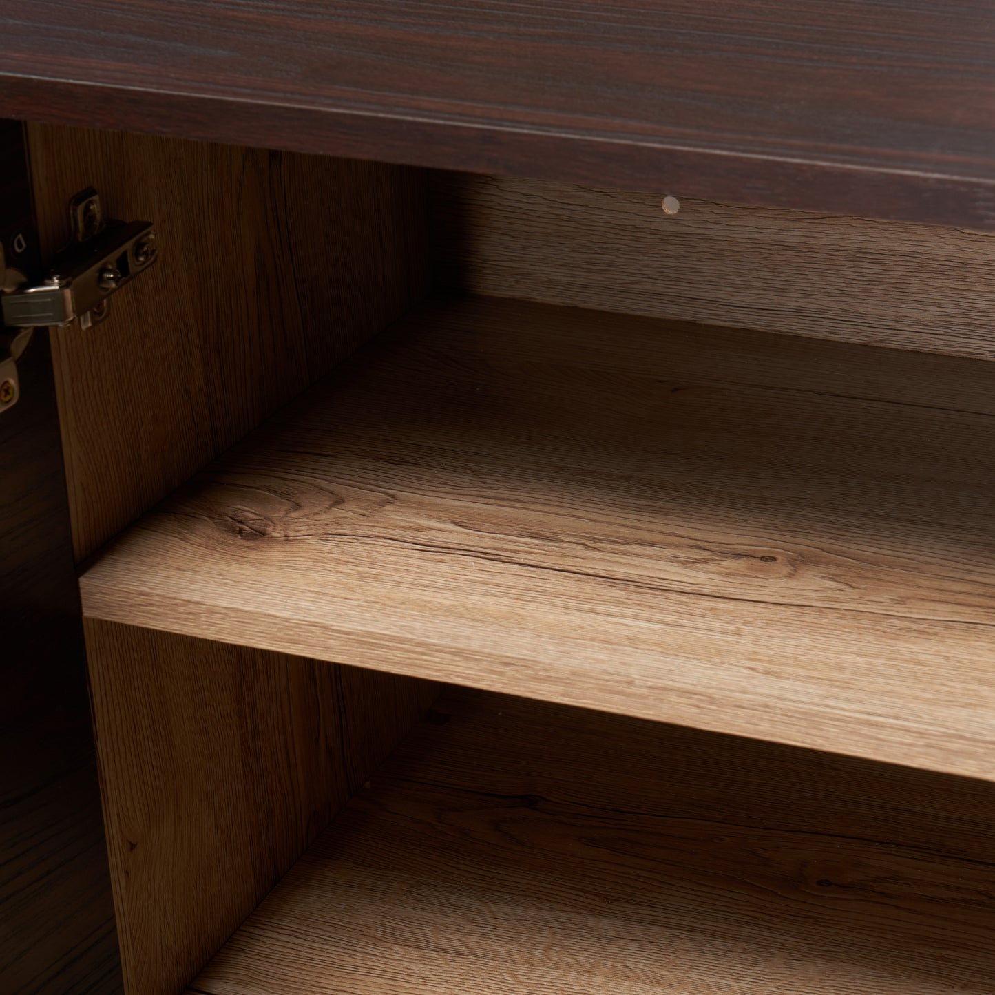 Willson Modern 3-Shelf Walnut Finished Faux Wood Cabinet with Oak Accent