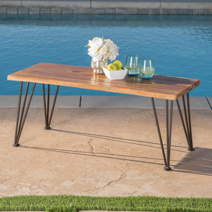 Zephyra Outdoor Rustic Finished Iron & Acacia Wood Coffee Table