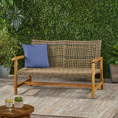 Levant Outdoor Wood and Wicker Loveseat