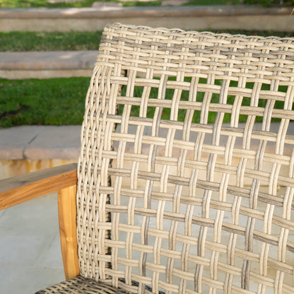 Savannah Outdoor Mid Century Acacia Wood Frame Wicker Club Chairs (Set of 2)