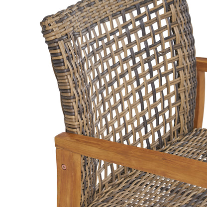 Levant Outdoor 4-Seater Wood and Wicker Club Chair Set with Fire Pit