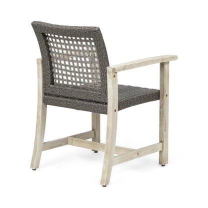 Alyssa Outdoor Acacia Wood and Wicker Dining Chair (Set of 2)