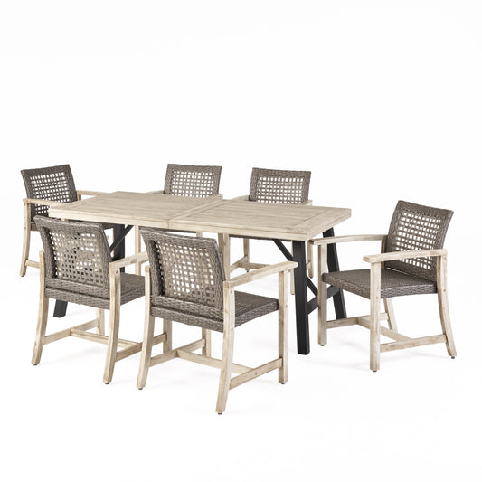 Danis 6 Seater Outdoor Acacia Wood and Wicker Dining Set