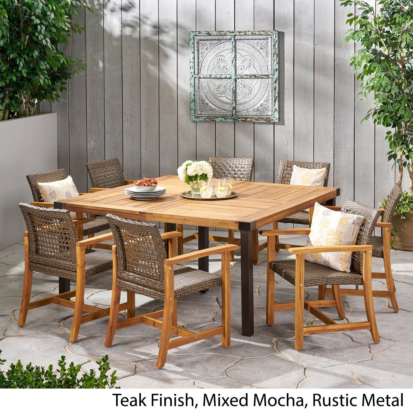 Loralynn Outdoor 8 Seater Acacia Wood Dining Set