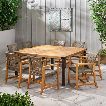 Loralynn Outdoor 8 Seater Acacia Wood Dining Set