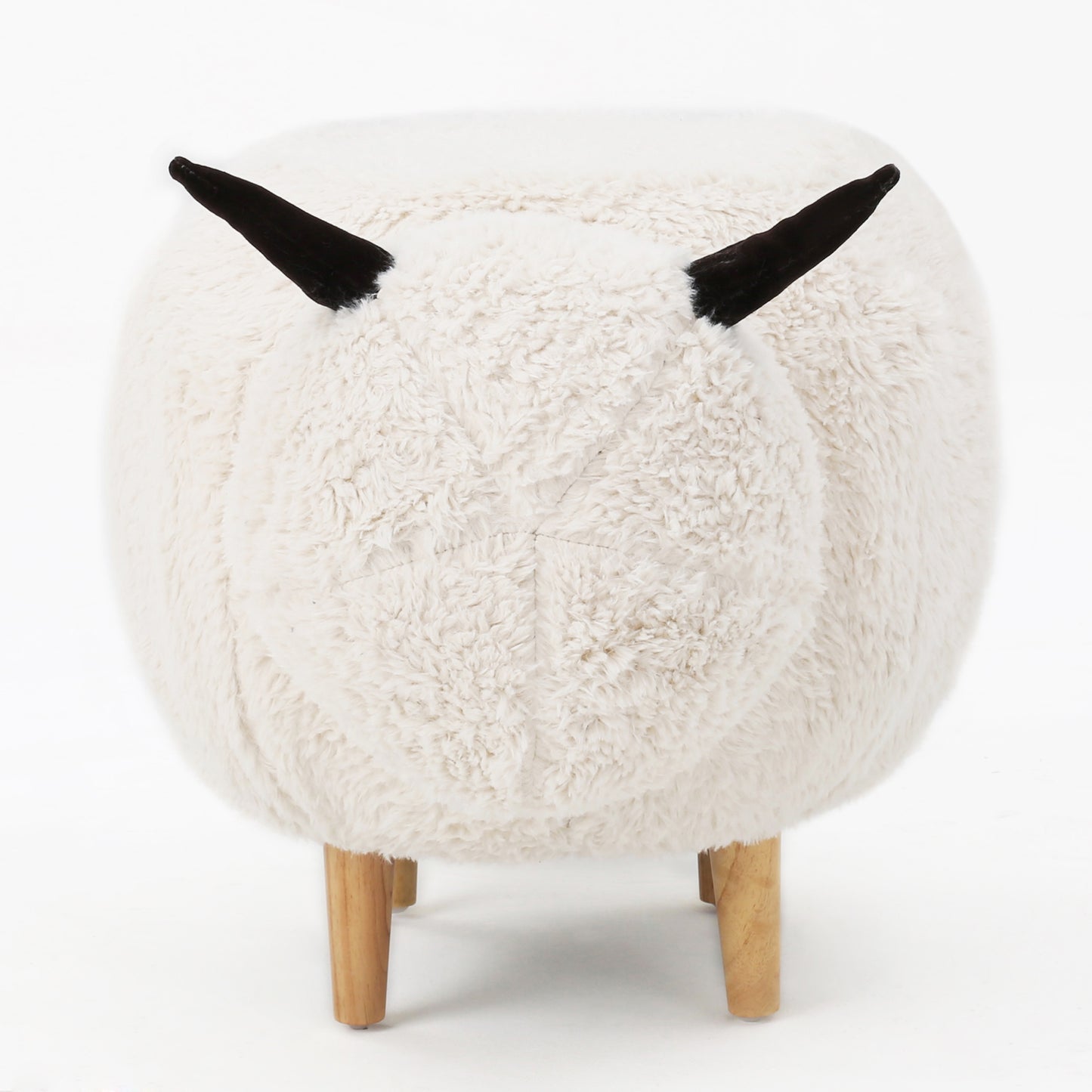 Pearcy Modern White Faux Fur Sheep Ottoman with Tapered Wood Legs