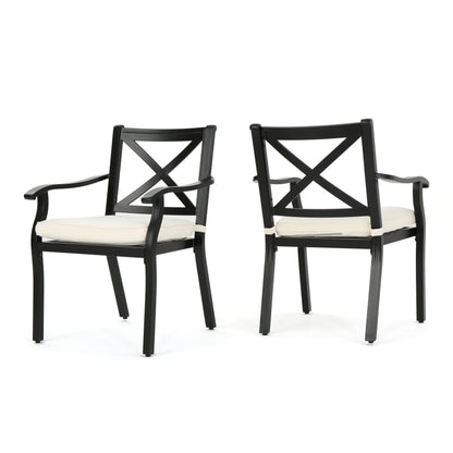 Eowyn Outdoor Cast Aluminum Dining Chairs w/ Water Resistant Cushions (Set of 2)