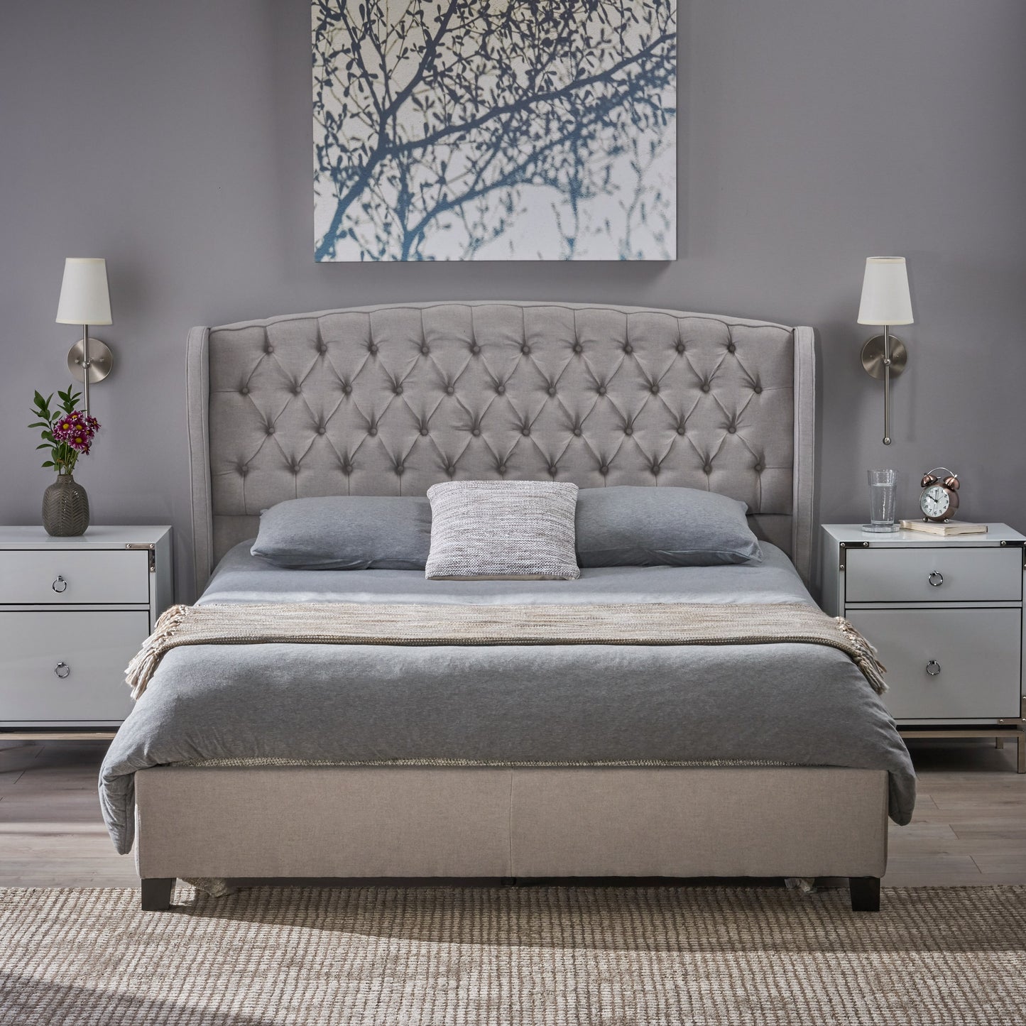 Twilight Fully Upholstered Fabric Queen Bed Set