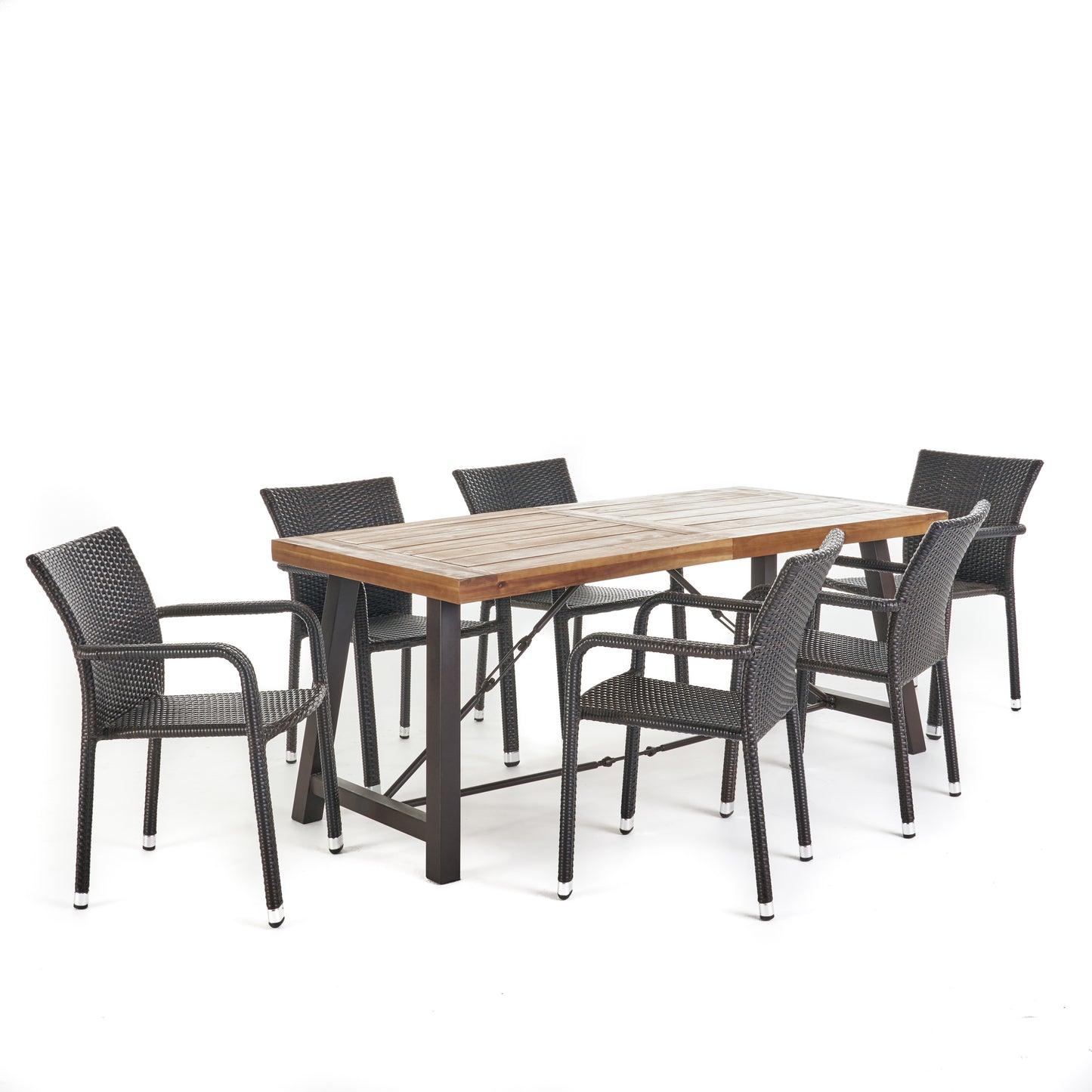 Spiegel Outdoor 7 Piece Dining Set with Teak Finished Wood Table and Brown Chairs