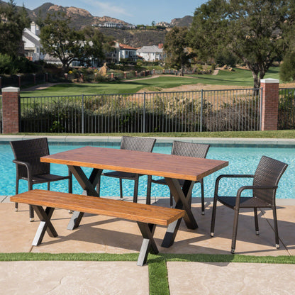 Truda Outdoor 6 Piece Stacking Multi-brown Wicker and Concrete Dining Set