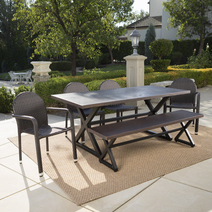 Burlingame Outdoor 6 Piece Brown Aluminum Dining Set with Multi-brown Stacking Chairs