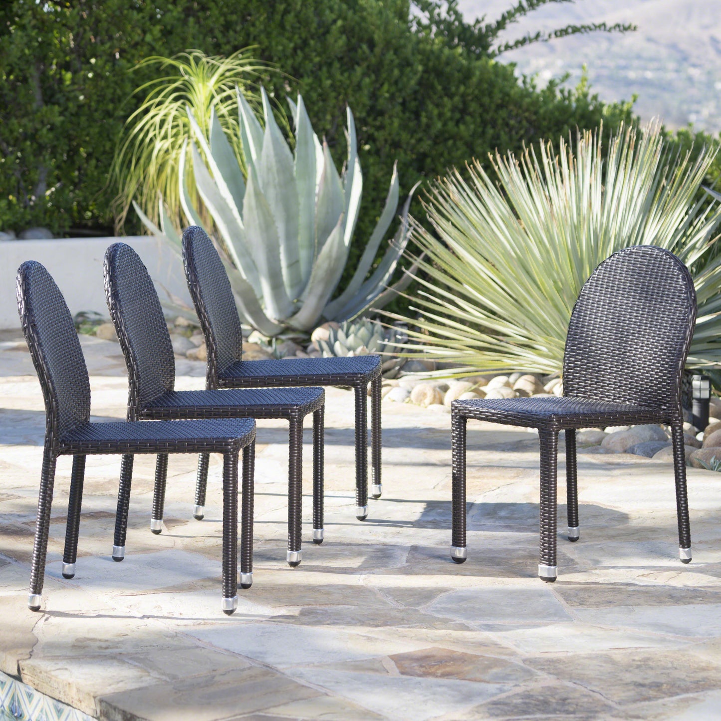 Amallie Outdoor Wicker Stacking Chairs with an Aluminum Frame (Set of 4)