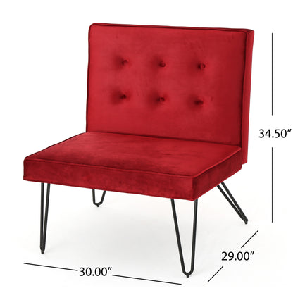 DuSoleil Modern Button Tufted Armless Velvet Accent Chair with Hairpin Legs