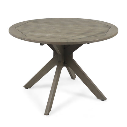 Stanford Outdoor Round Acacia Wood Dining Table with X Base, Gray