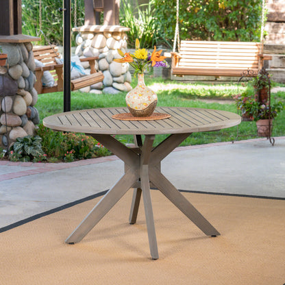 Stanford Outdoor Round Acacia Wood Dining Table with X Base, Gray