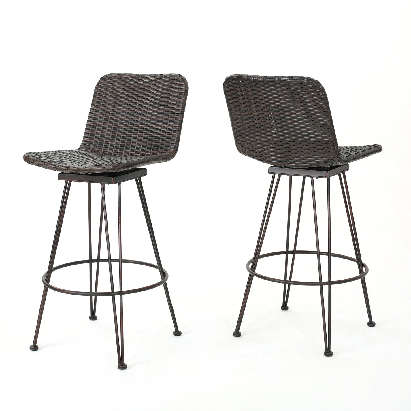 Pines 18Inch Outdoor Wicker Barstools with Black Brush Copper Iron Fr