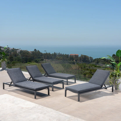Jerry Outdoor Dark Gray Outdoor Mesh Chaise Lounges with Black Aluminum Frame (Set of 4)