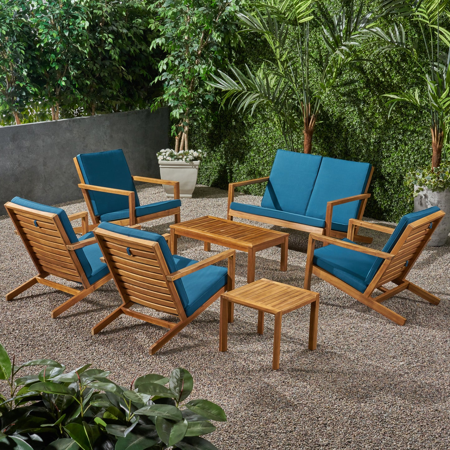 Nick Outdoor 6 Seater Acacia Wood Extended Chat Set