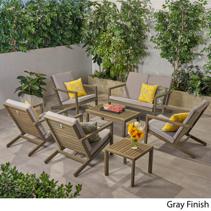 Lester Outdoor 6 Seater Acacia Wood Extended Chat Set