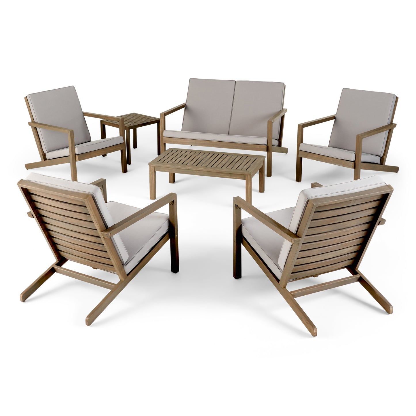 Lester Outdoor 6 Seater Acacia Wood Extended Chat Set