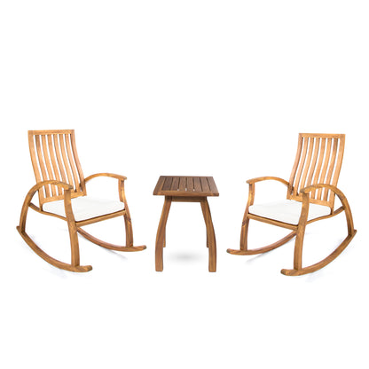 Cattan Outdoor Natural Stained Acacia Wood Rocking Chair Chat Set