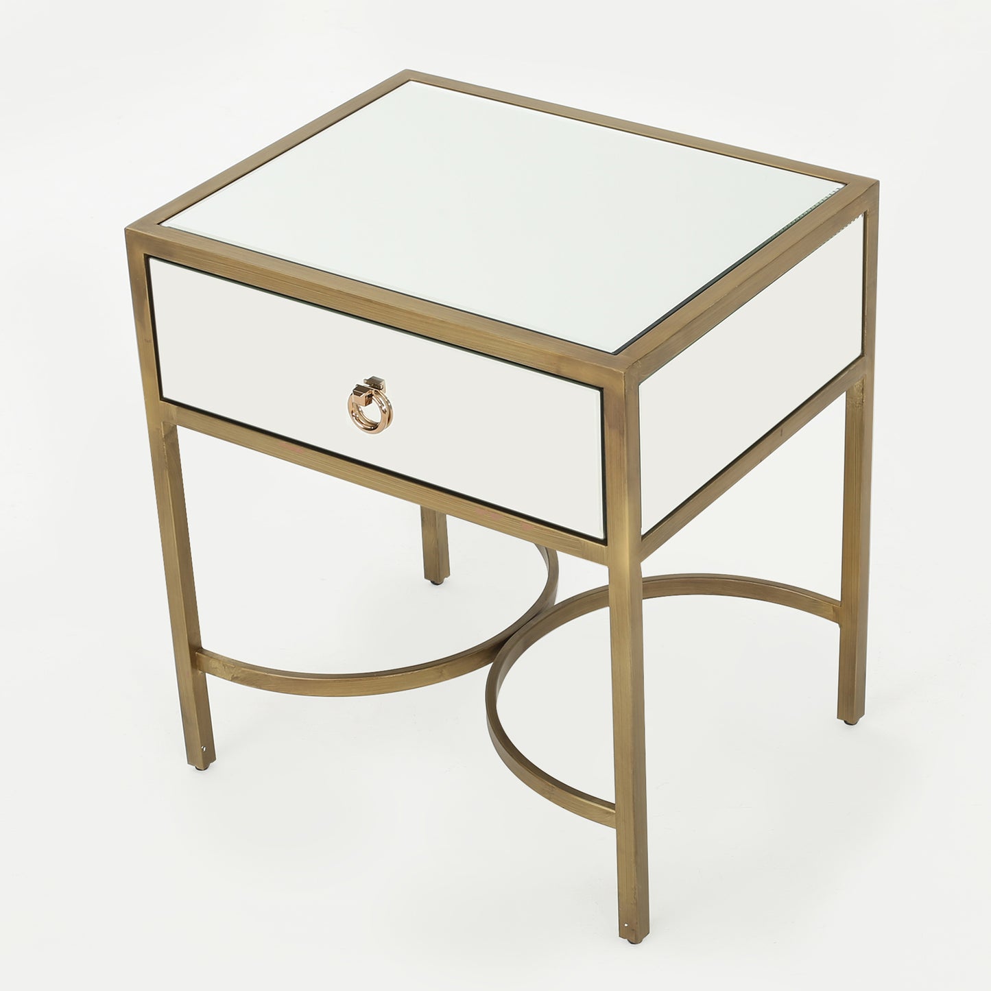 Siryen Modern Mirror Finished Side Table with Gold Iron Accents