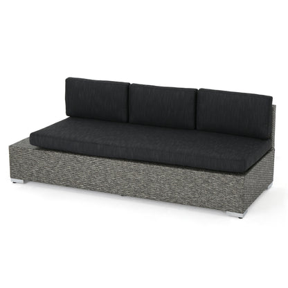 Stuart Outdoor 3 Seater Wicker Left Sofa, Mixed Black with Dark Grey Cushions