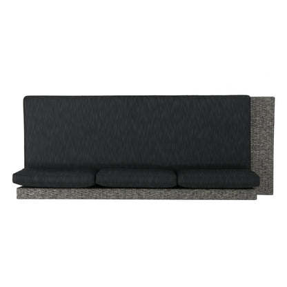 Stuart Outdoor 3 Seater Wicker Left Sofa, Mixed Black with Dark Grey Cushions
