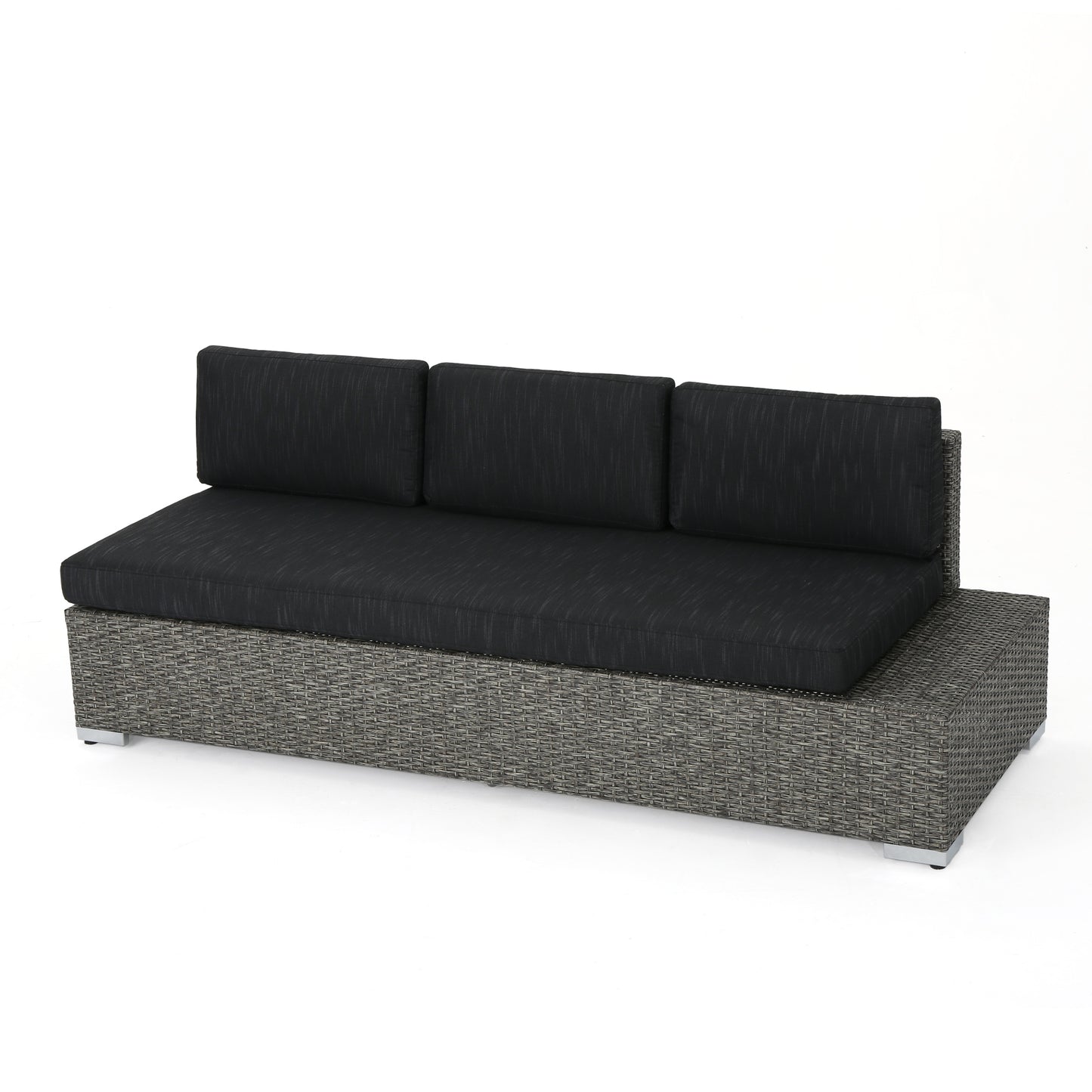 Stuart Outdoor 3 Seater Wicker Right Sofa, Mixed Black with Dark Grey Cushions