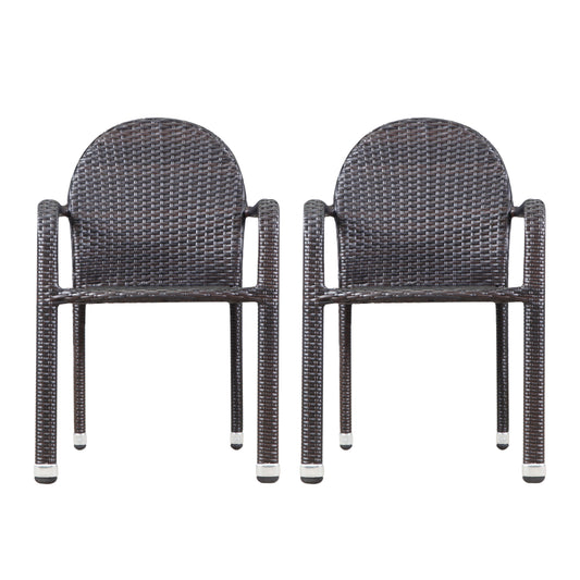 Ava Outdoor Wicker Armed Aluminum Framed Stack Chairs (Set of 2)
